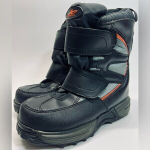 Athletech Kids Snow Boots Black Gray Orange Hook-and-Loop Straps Size 3